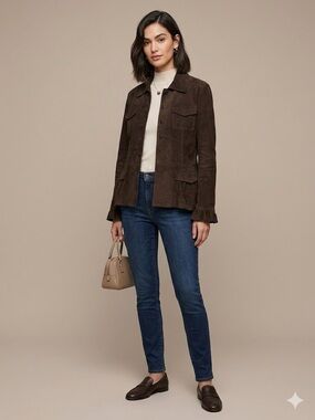 Prada Dark Brown Suede Button-Front Women's Jacket Peplum Style